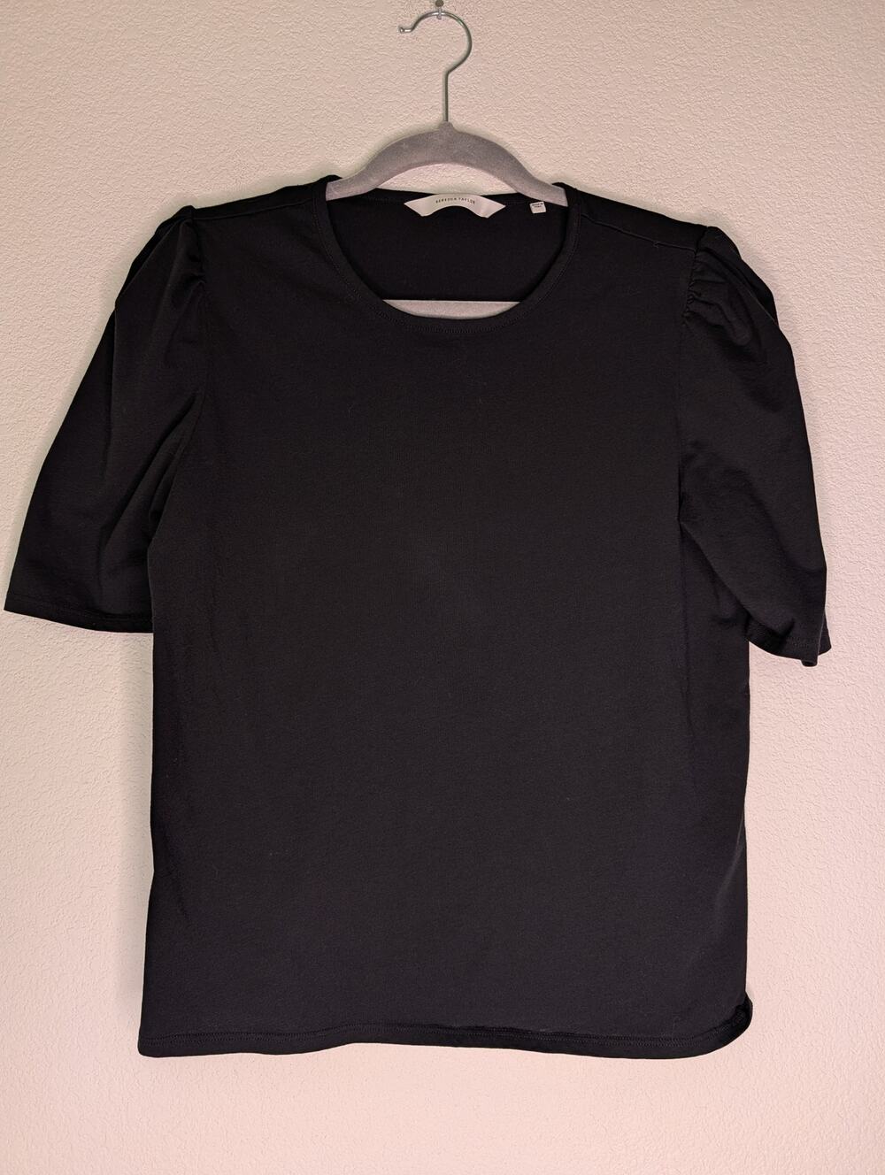 Rebecca Taylor Designer Women's Basic Black Tee L Bell Sleeves Chic Minimalist